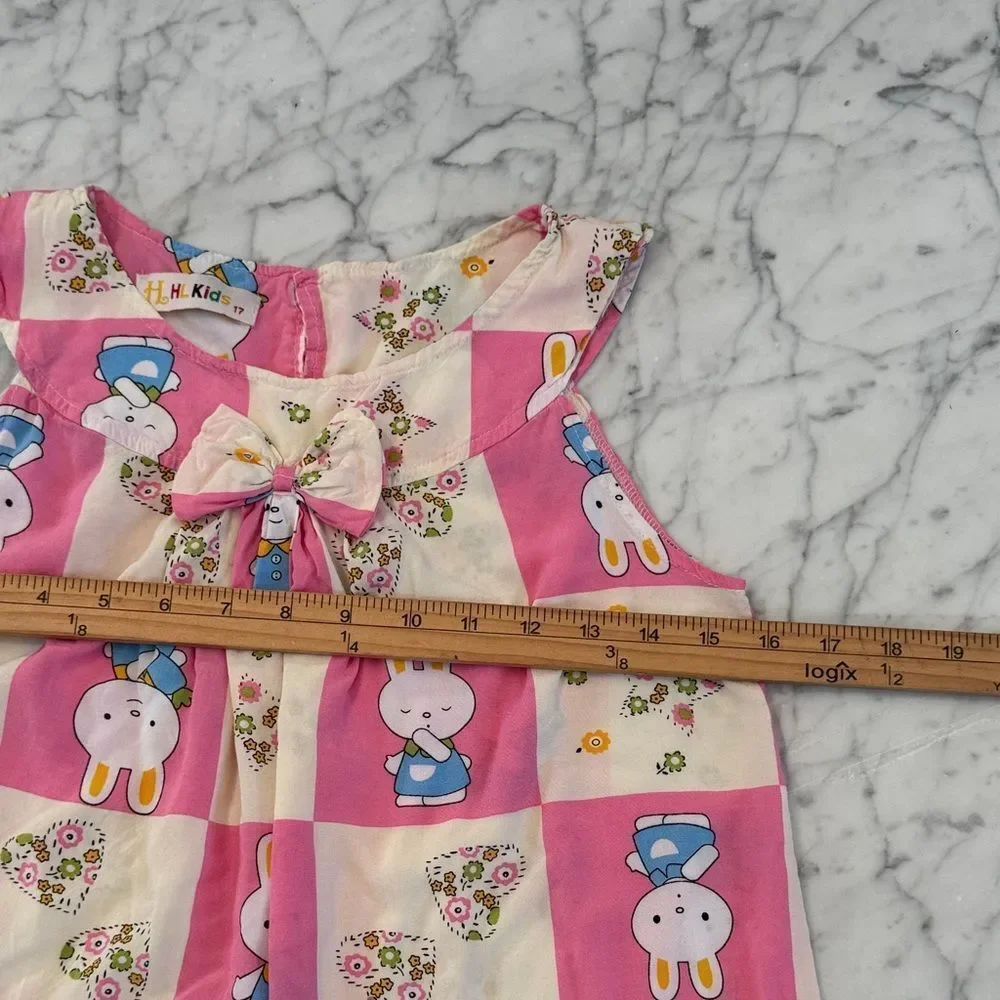 Pink and Cream Bunny Print Dress Girls 5/6Y Dress Women’s XS Top